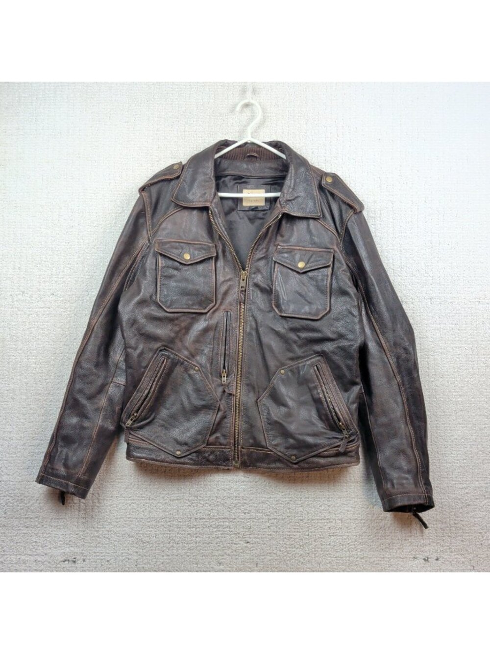 VTG CMM Canada Brown Leather Flight Bomber Jacket Military Field Distressed Sz L